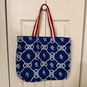 Estee Lauder Large Tote Shoulder Bag Beach Blue White Knots Rope - Like New